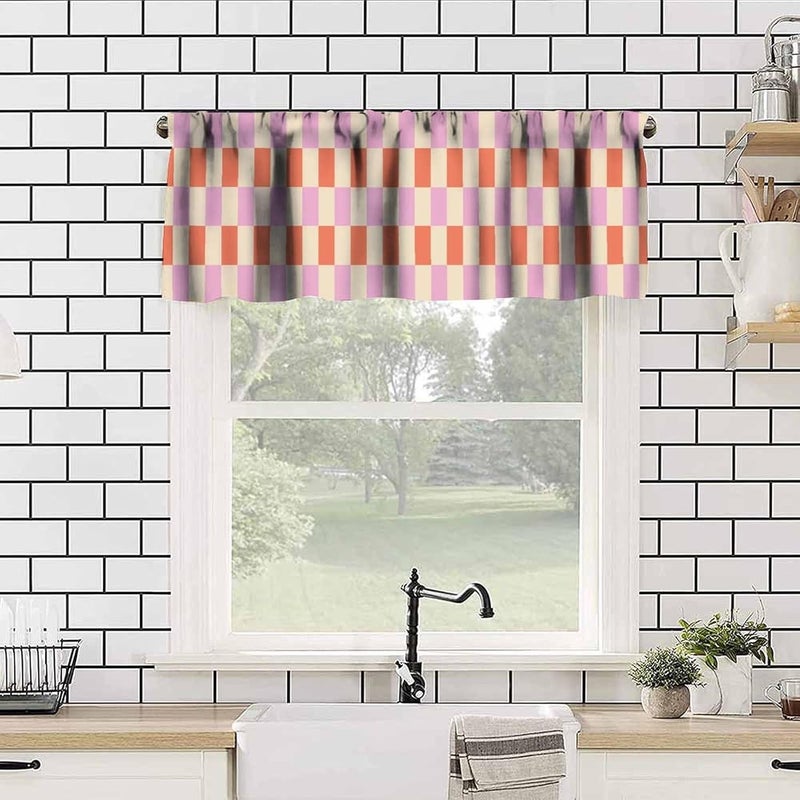 JanJCurt Retro Groovy Geometric Valance, Vintage Hippie 70s Abstract Pink Orange Striped Print Rod Pocket Blackout Short Window Curtain for Kitchen Kids Girls Bedroom, 54x18inch - Image 4